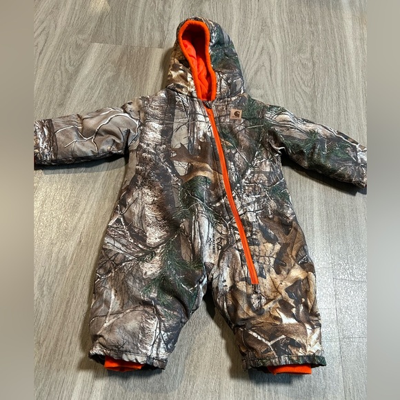 Carhartt Other - Carhartt Woodland Camo Infant Snowsuit with Bright Orange Accents